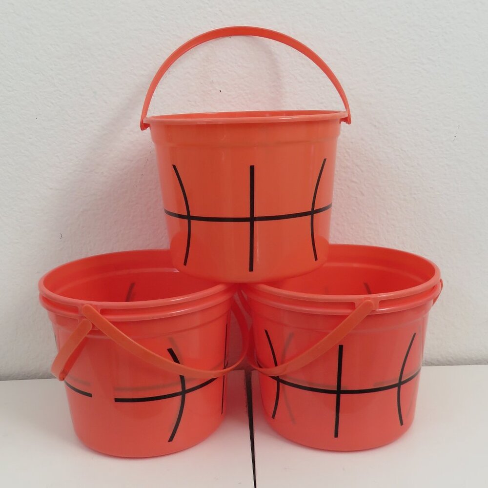 (#130) 5 Basketball Plastic Easter Halloween Treat Bucket Basket Pail